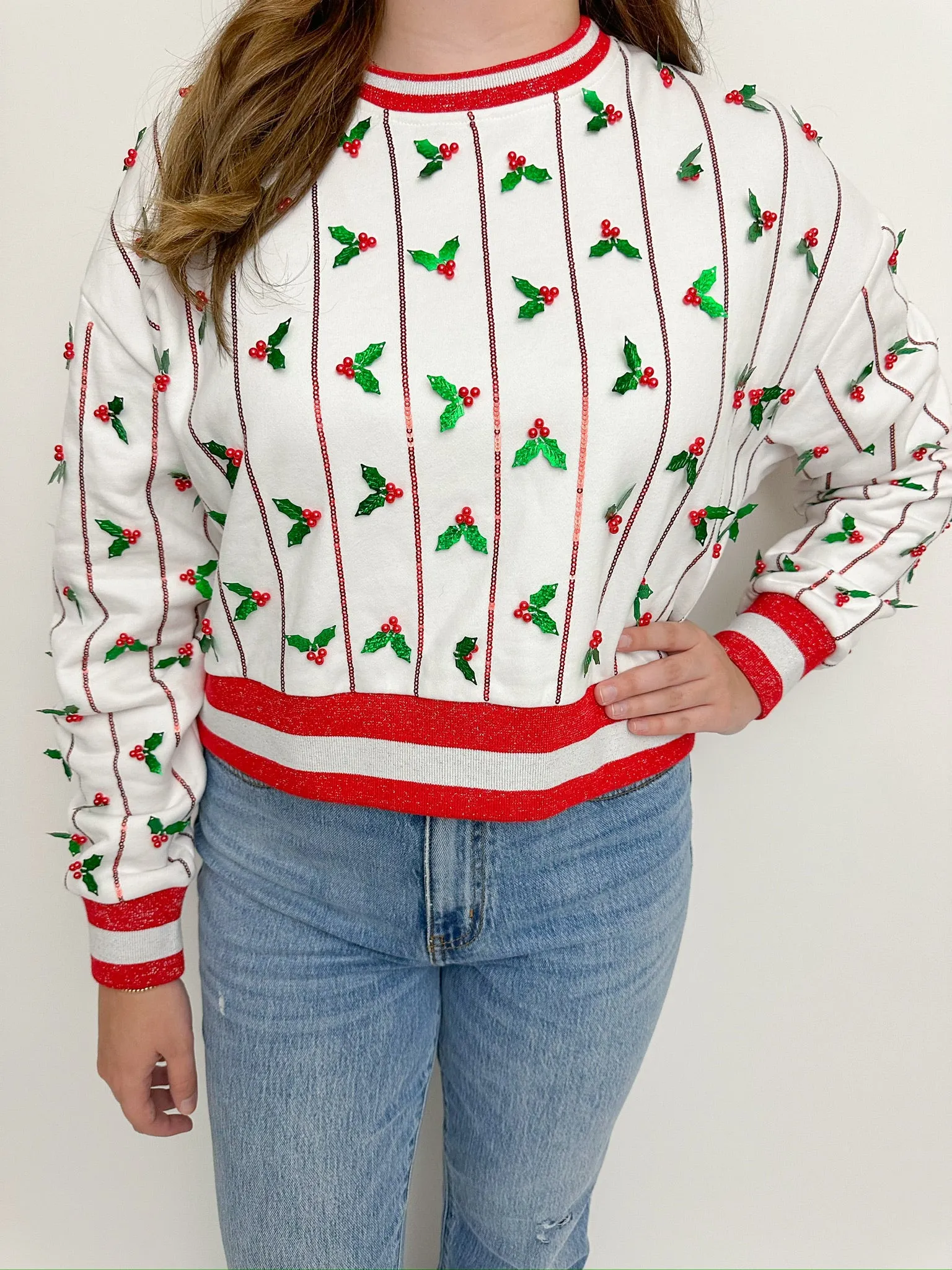 Sequin Stripes & Holly Sweatshirt sold by Mimosa product image thumbnail 4