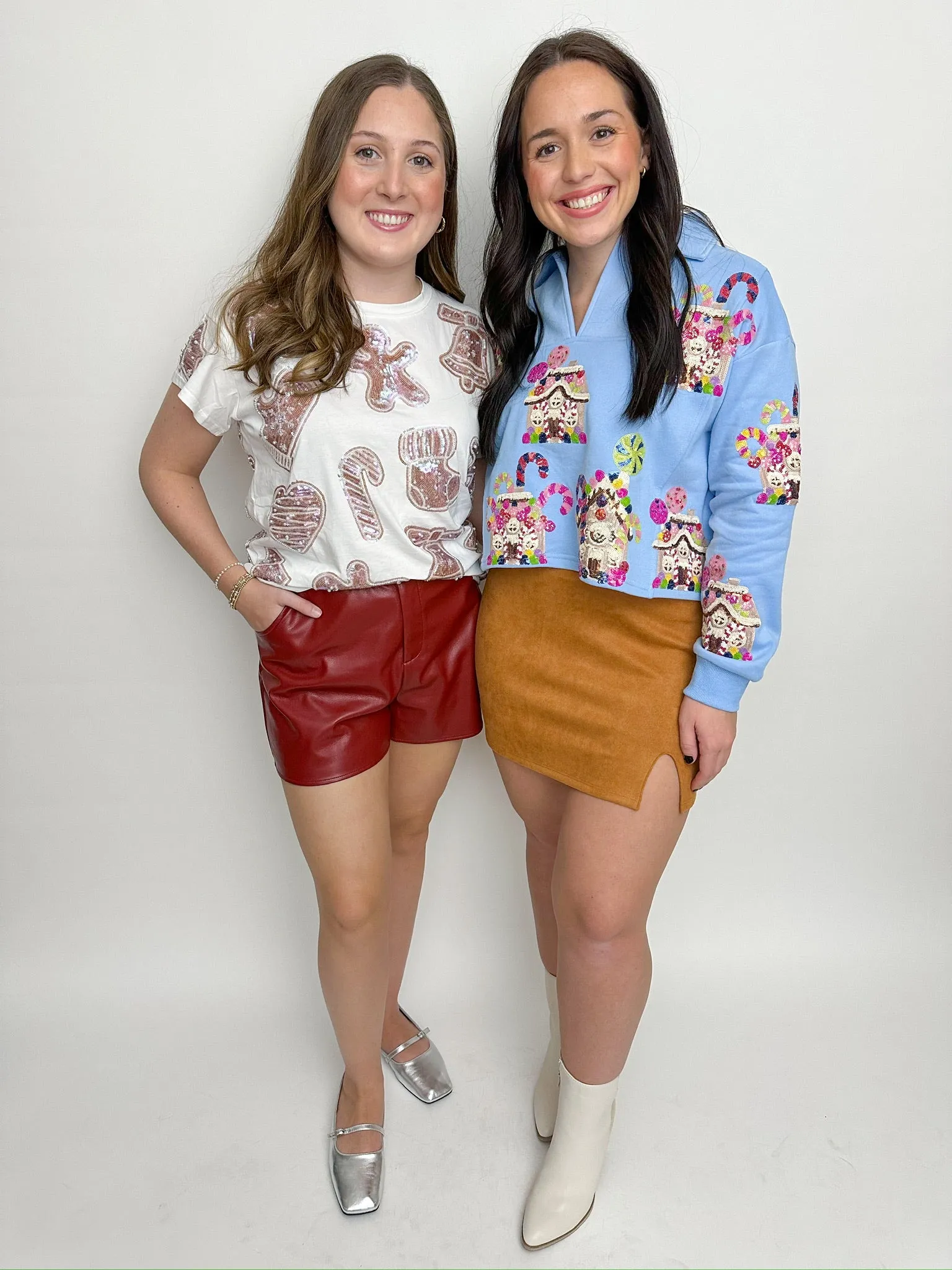 Sequin Gingerbread Houses Collar Sweatshirt sold by Mimosa product image thumbnail 4