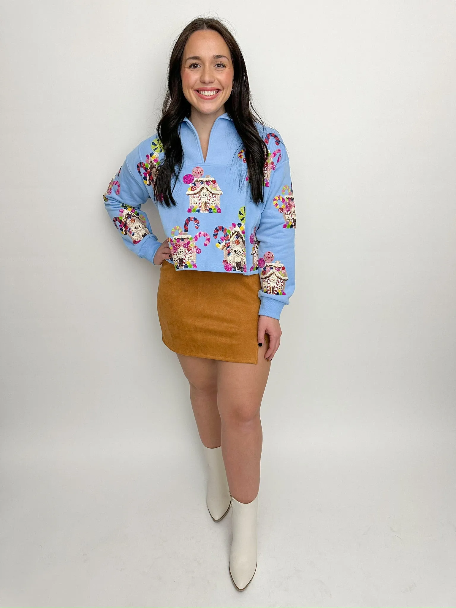 Sequin Gingerbread Houses Collar Sweatshirt sold by Mimosa