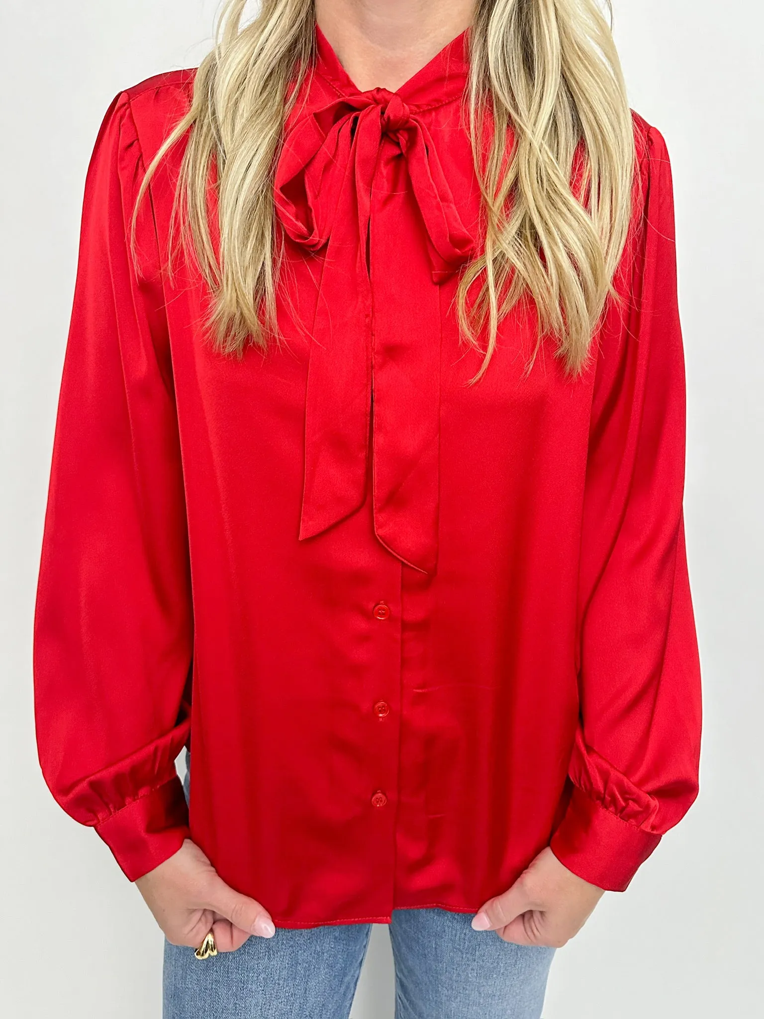 Shiv Satin Tie Neck Button Blouse sold by Mimosa product image thumbnail 3