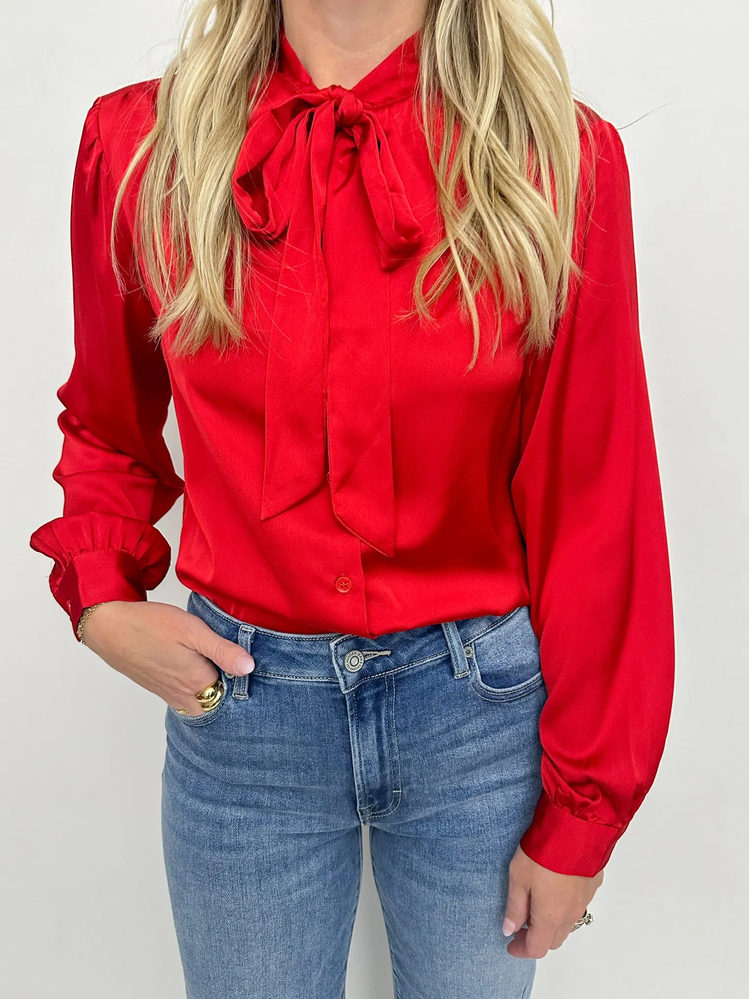 Shiv Satin Tie Neck Button Blouse sold by Mimosa product image thumbnail 2