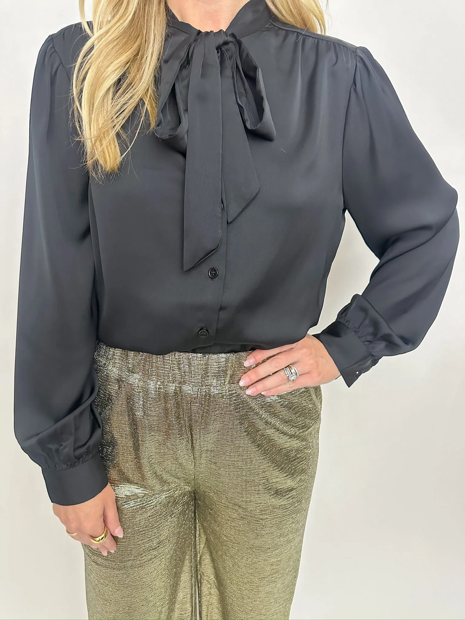 Shiv Satin Tie Neck Button Blouse sold by Mimosa product image thumbnail 5