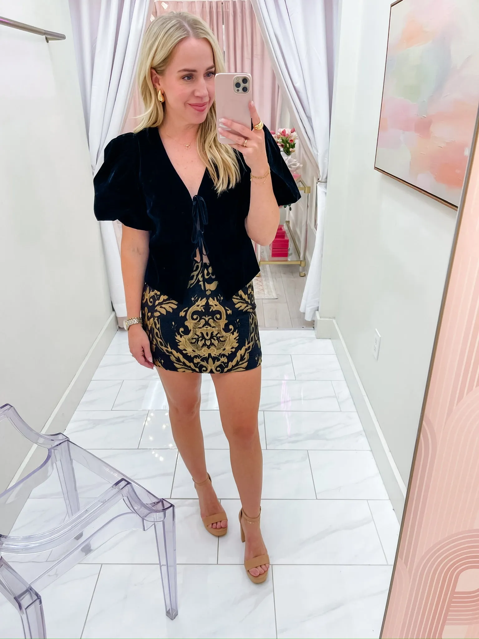 Carmine Jacquard Mini Skirt sold by Mimosa product image thumbnail 4