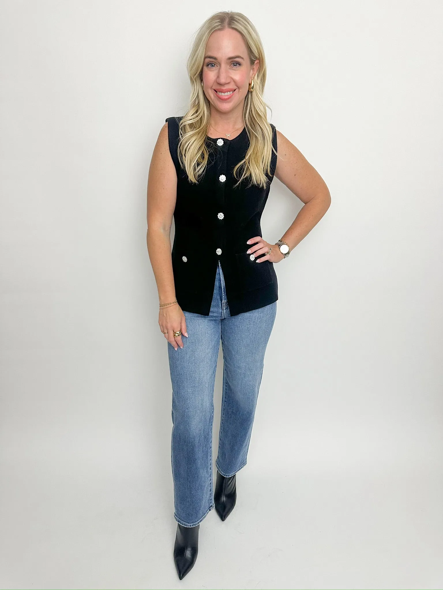 Crystal Button Front Knit Vest sold by Mimosa product image thumbnail 2