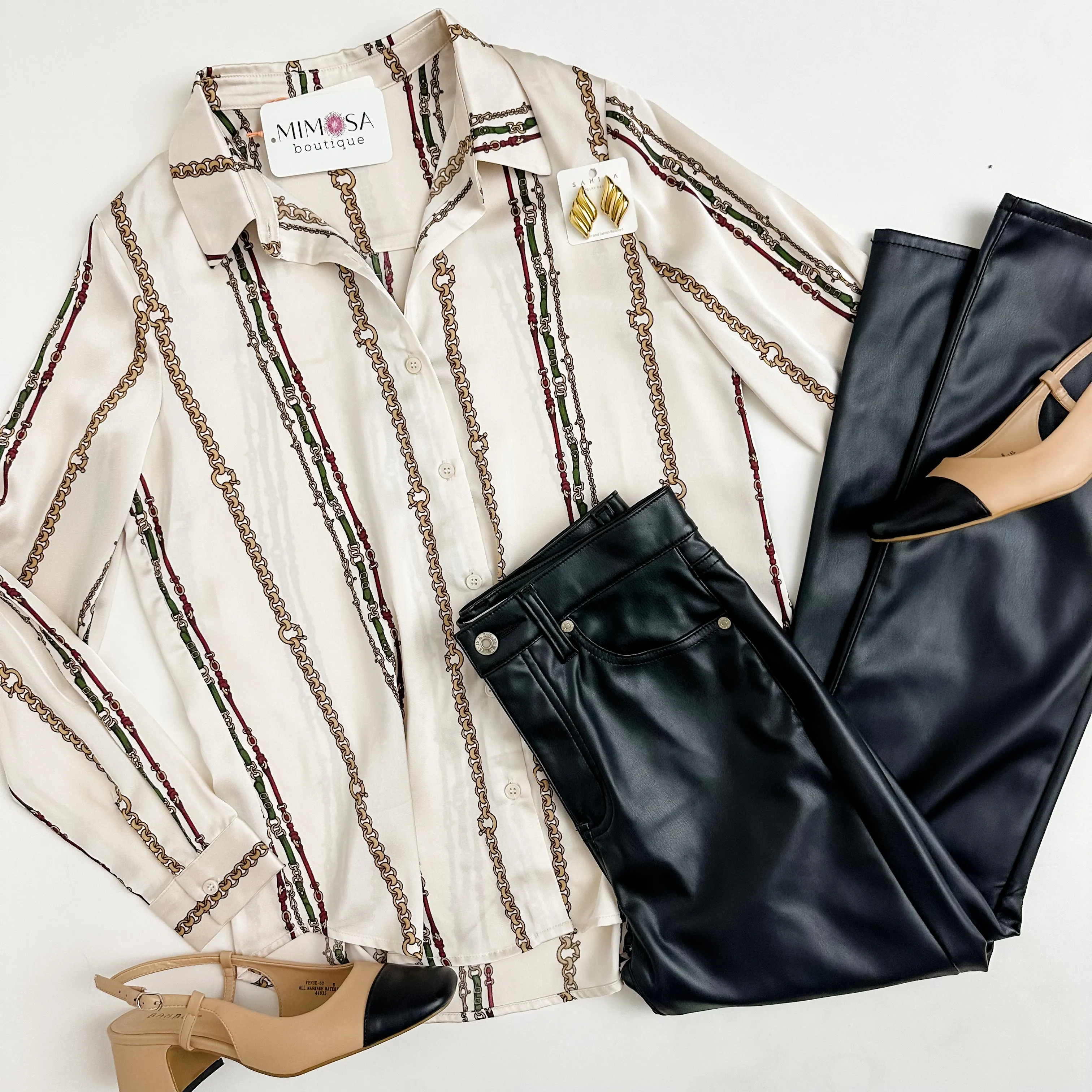 Changes Satin Button Up Blouse sold by Mimosa