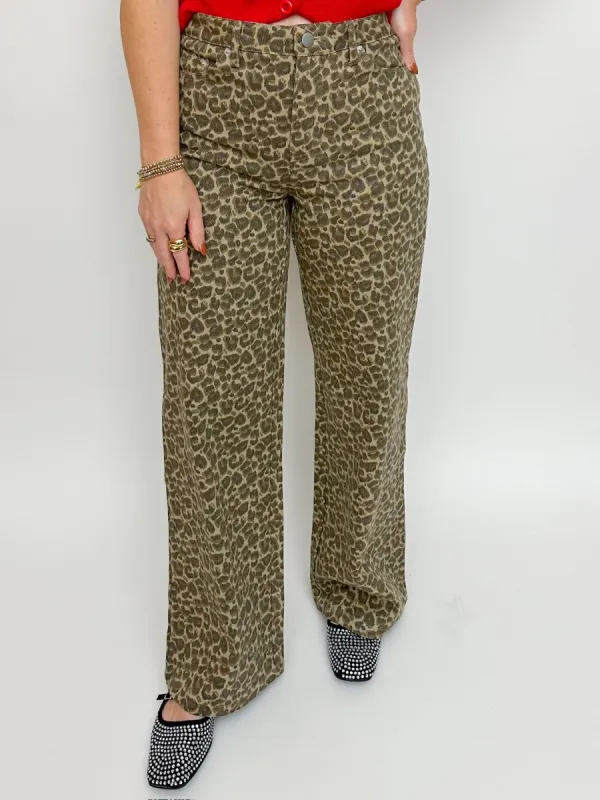 On It Wide Leg Leopard Denim sold by Mimosa