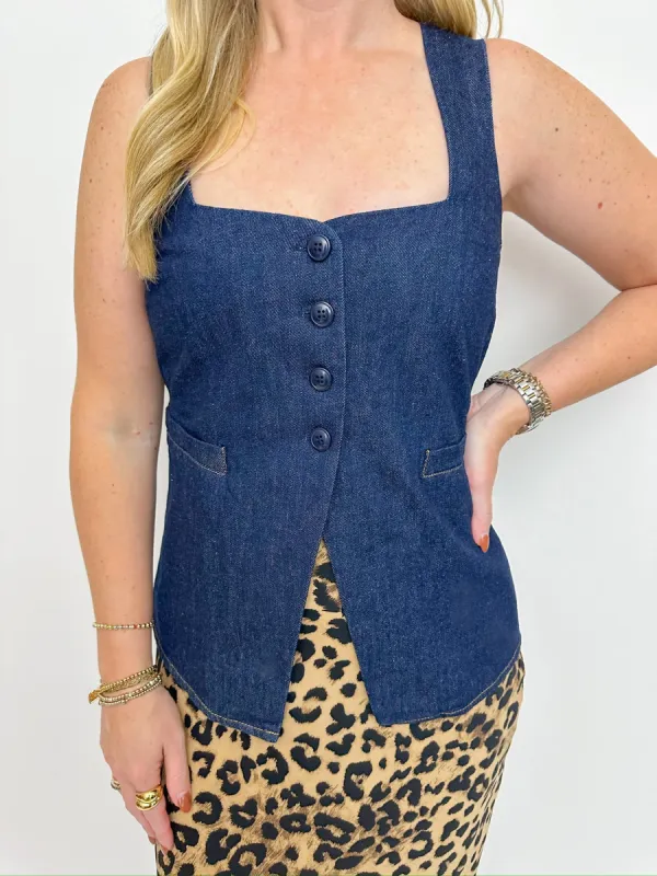 Ellen Denim Vest Top sold by Mimosa