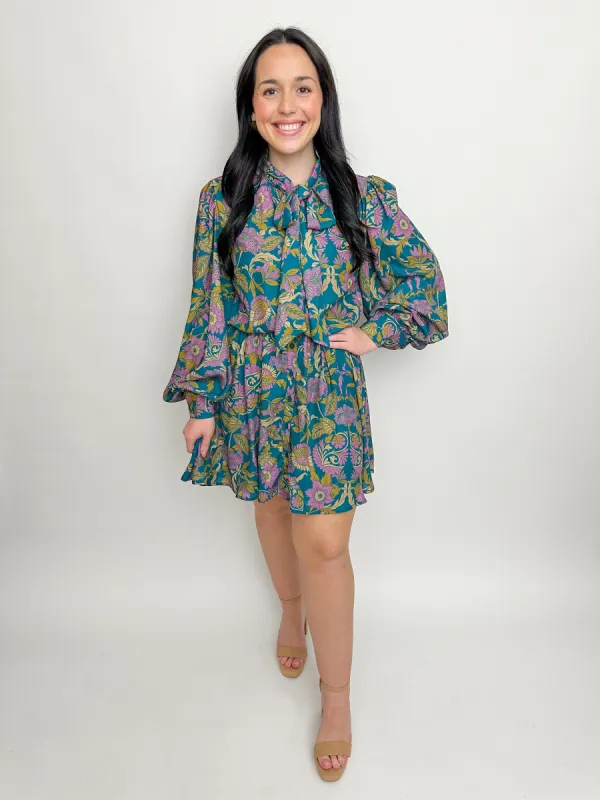 Feathery Floral Tie Neck Dress made by Flying Tomato