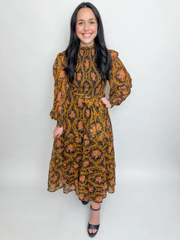 Ornate Framed Floral Midi Dress sold by Mimosa