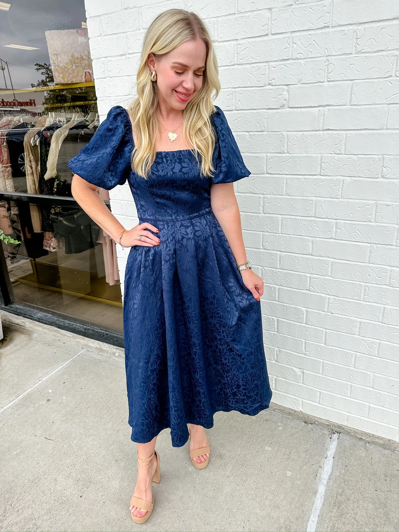 Midnight Jacquard Floral Midi Dress sold by Mimosa product image thumbnail 3