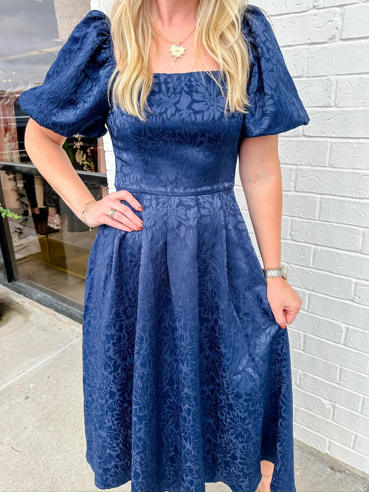 Midnight Jacquard Floral Midi Dress sold by Mimosa product image thumbnail 2