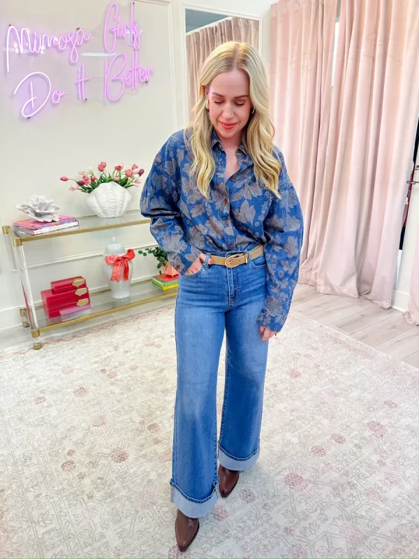 Flowering Fall Denim Button Up sold by Mimosa