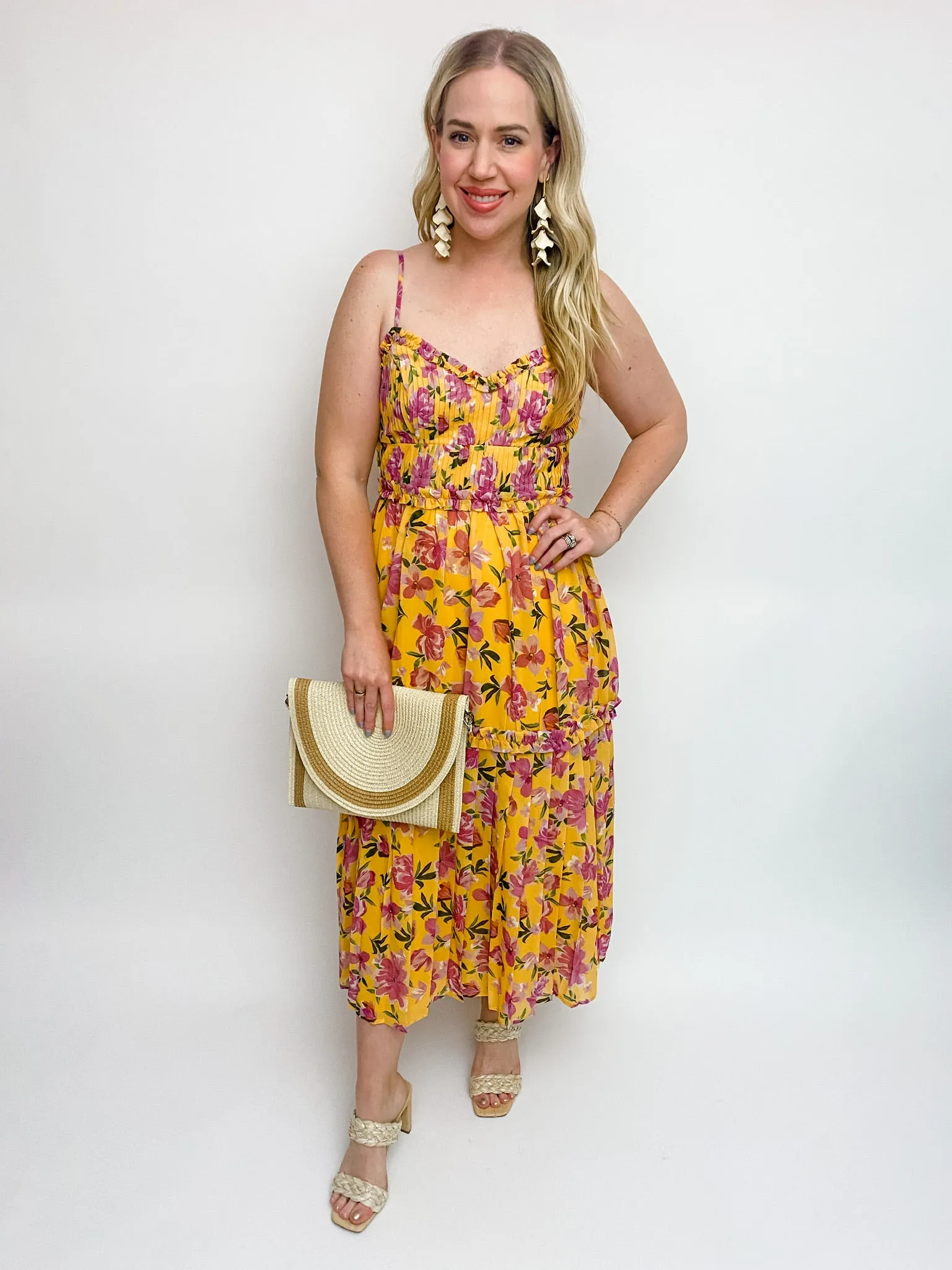 Meadow Pleated Tiered Midi Dress sold by Mimosa