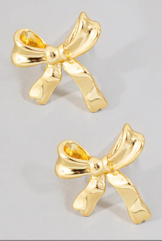 Metallic Ribbon Bow Stud Earring sold by Mimosa