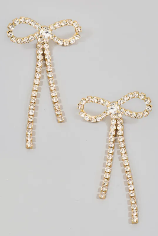 Crystal Chain Ribbon Bow Earrings sold by Mimosa