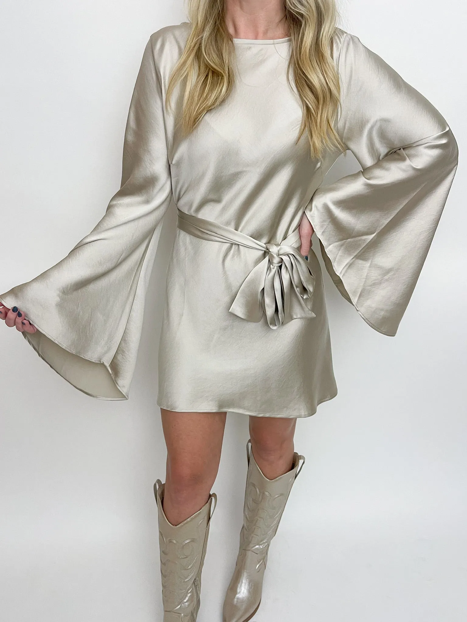 Sarah Mini Dress Prosecco Hammered Satin sold by Mimosa product image thumbnail 2