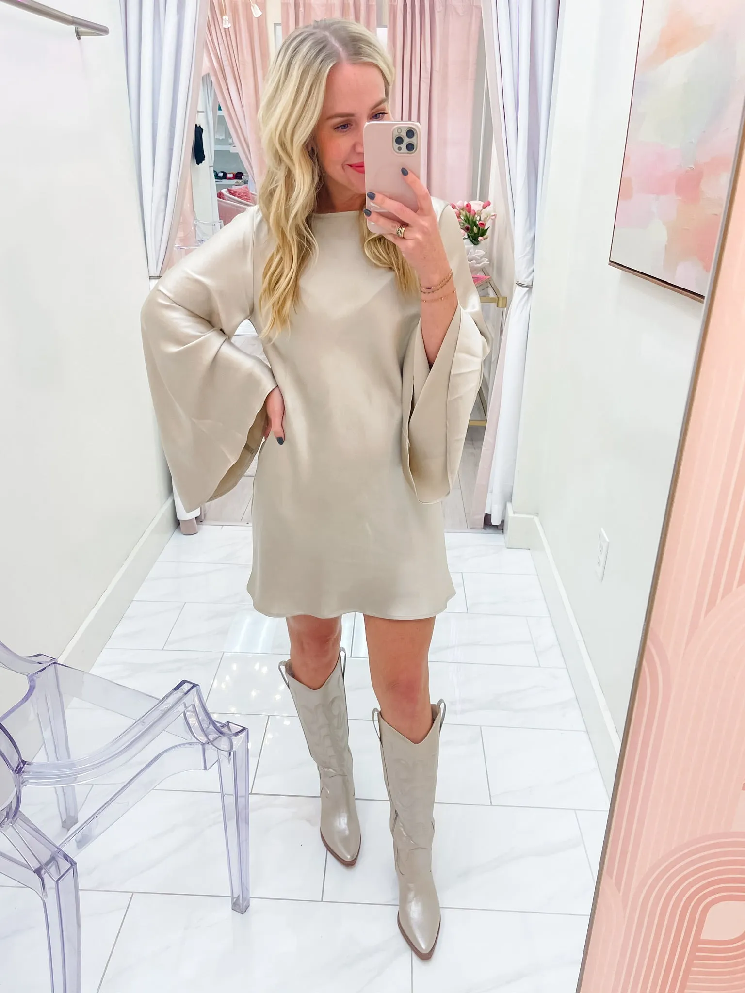 Sarah Mini Dress Prosecco Hammered Satin sold by Mimosa product image thumbnail 5