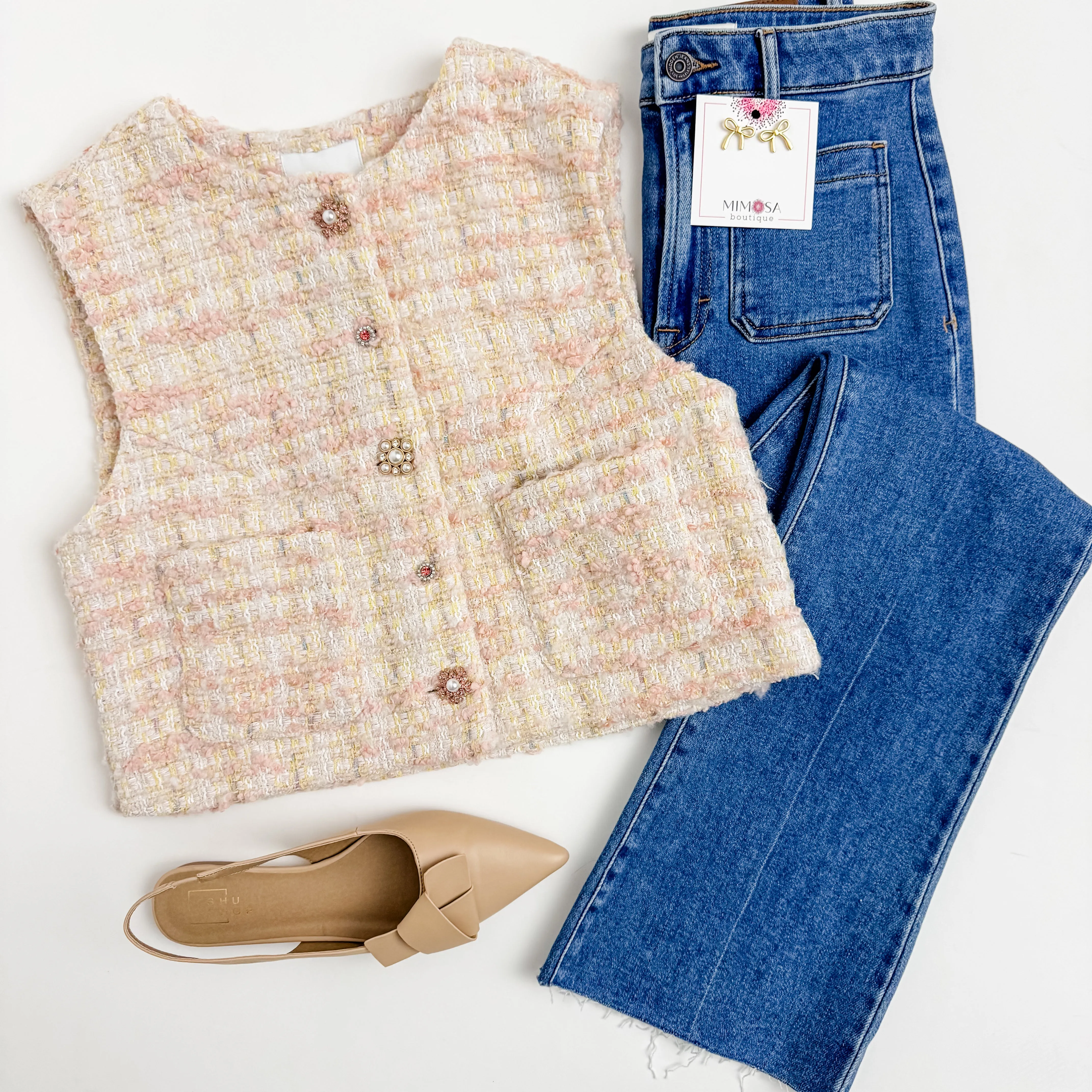 Pearla Tweed Button Front Vest sold by Mimosa