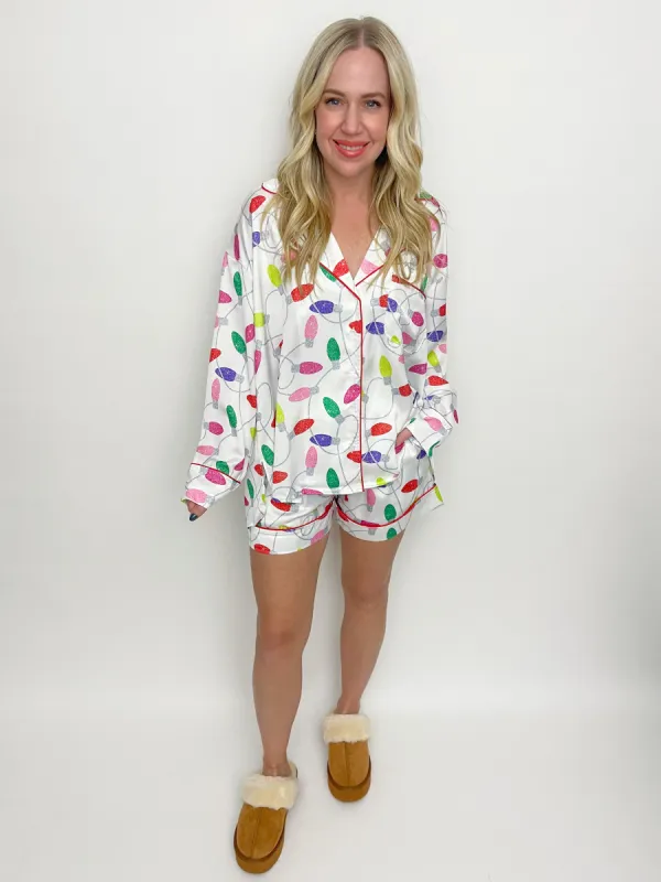 Satin Christmas Lights Pajama Short Set sold by Mimosa