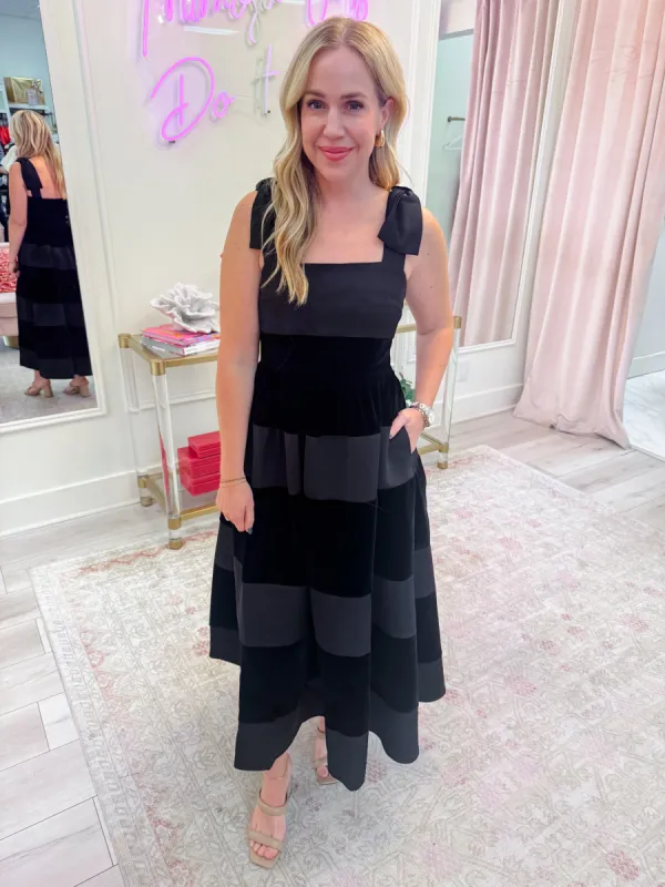 Black Pearl Velvet Midi Dress sold by Mimosa