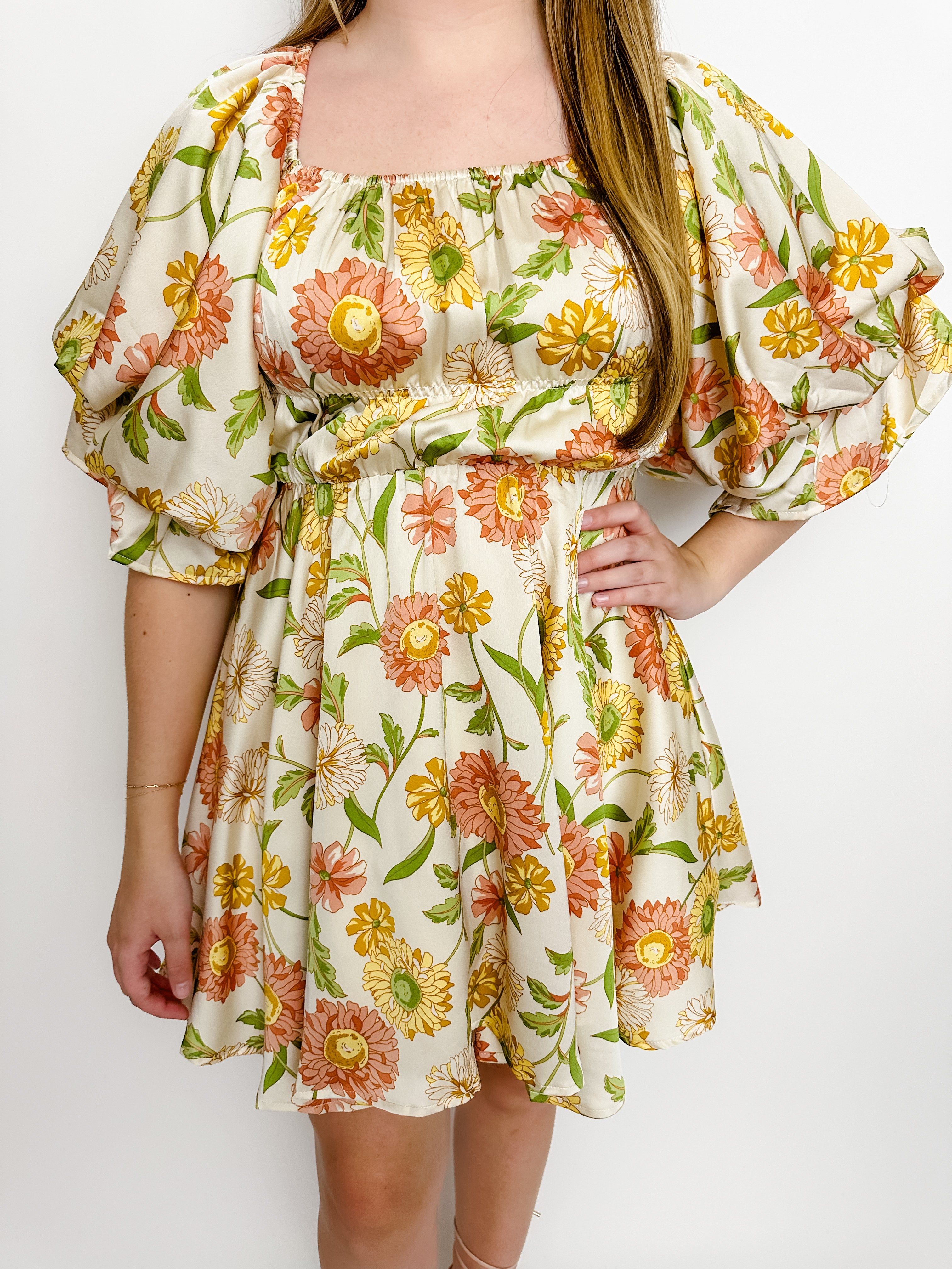 Exclusive Satin Floral Mini Dress sold by Mimosa