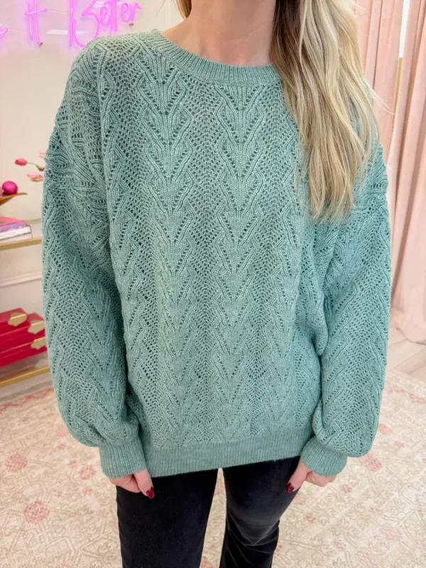 Evergreen Pointelle Sweater sold by Mimosa