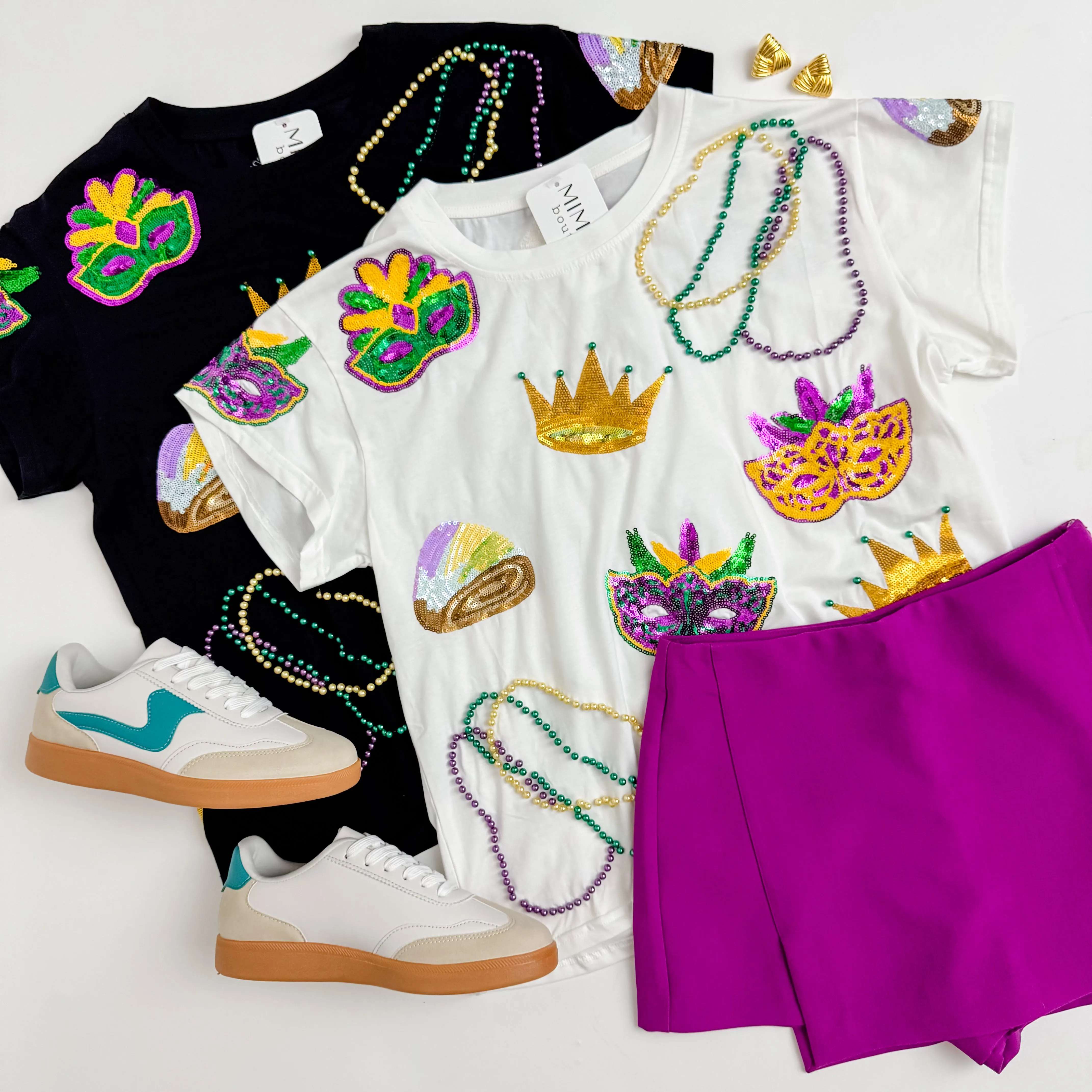 Sequin Mardi Gras Icon Tee Black sold by Mimosa