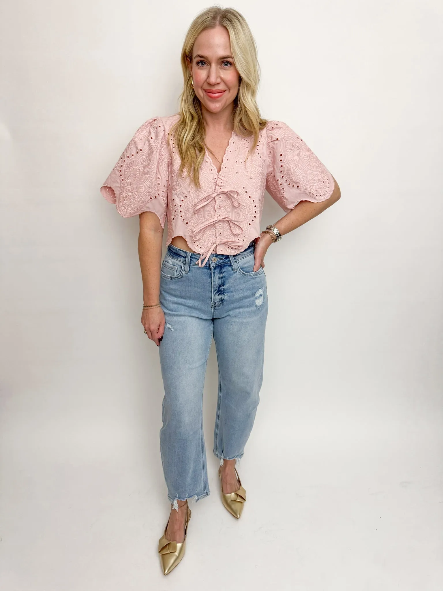 Margot Eyelet Cropped Blouse sold by Mimosa product image thumbnail 2