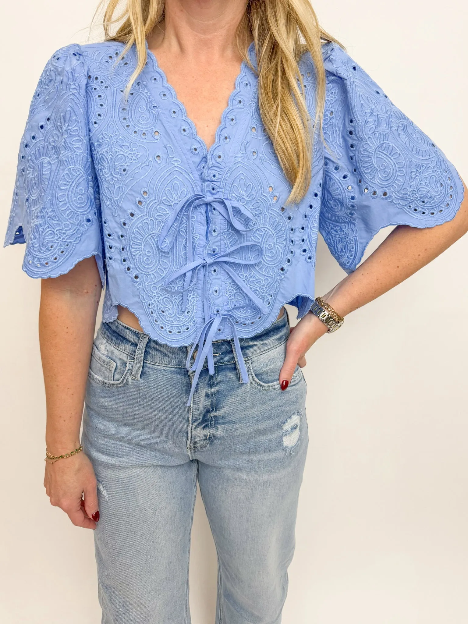 Margot Eyelet Cropped Blouse sold by Mimosa product image thumbnail 3