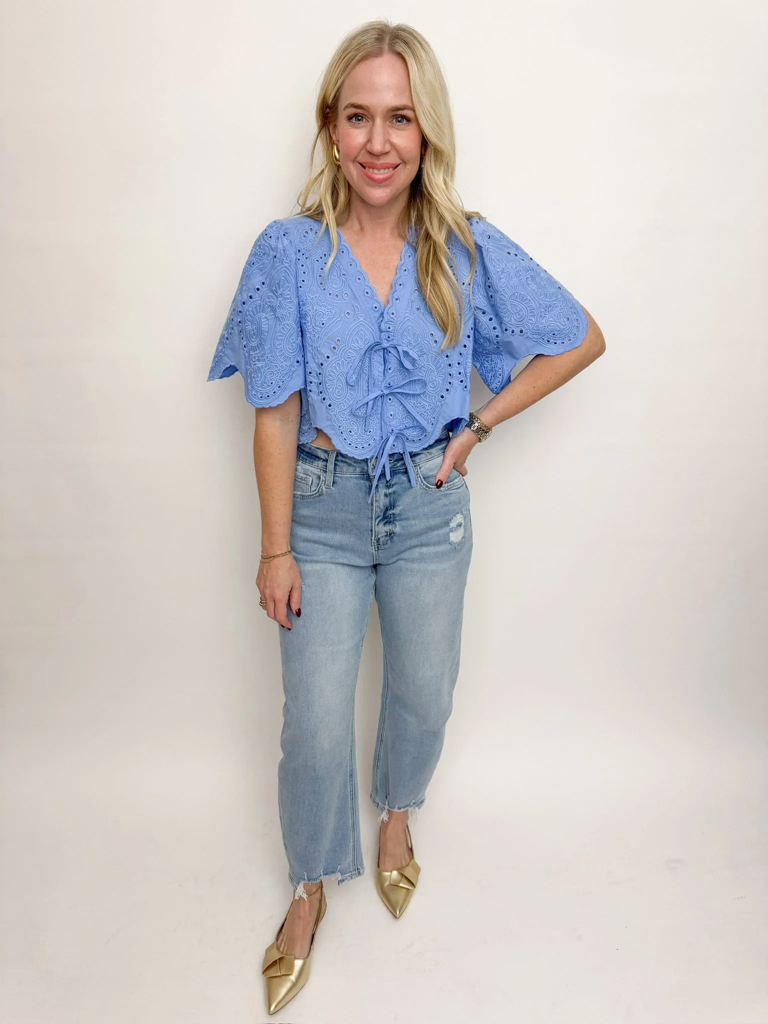 Margot Eyelet Cropped Blouse sold by Mimosa