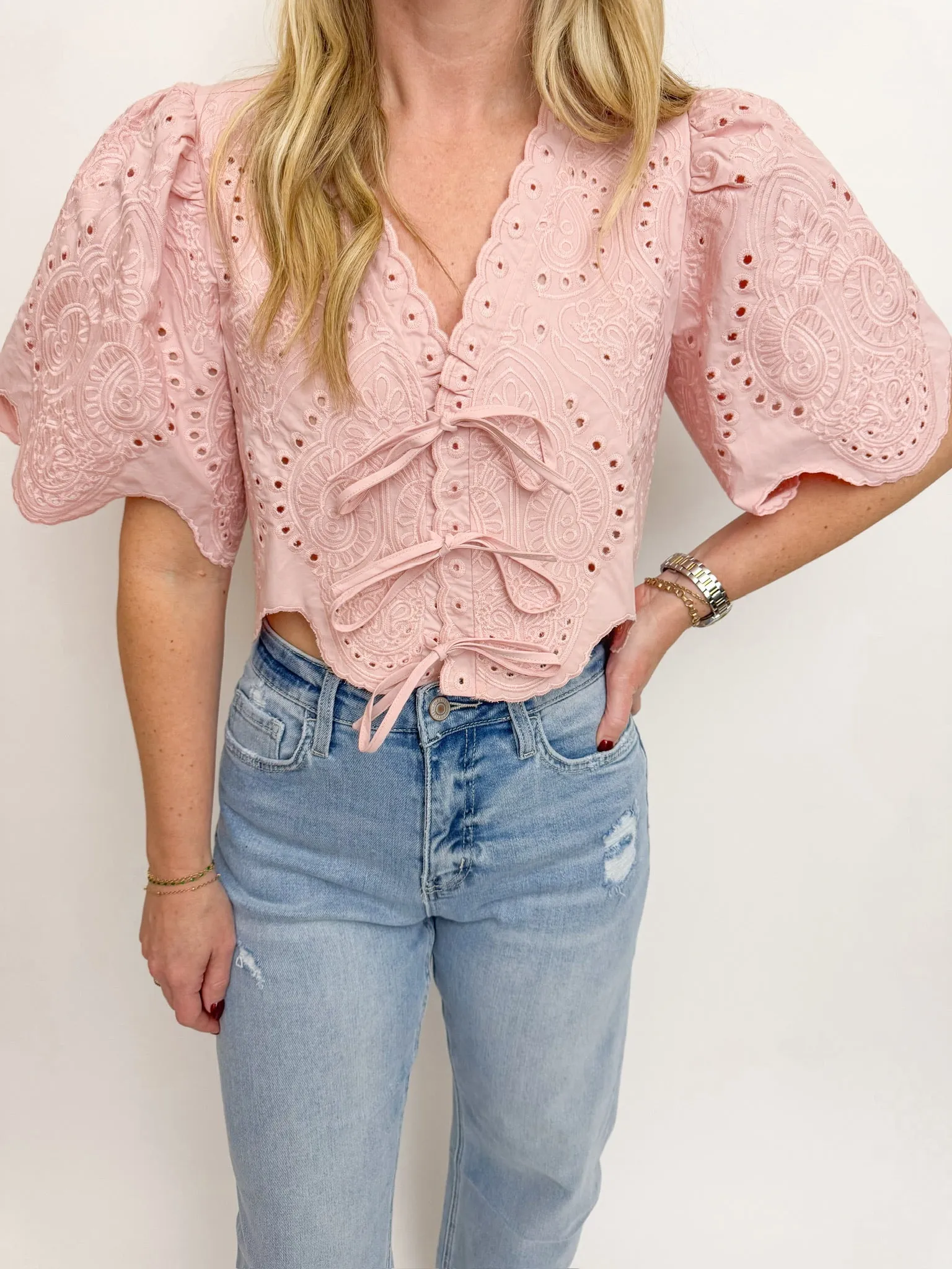 Margot Eyelet Cropped Blouse sold by Mimosa product image thumbnail 4