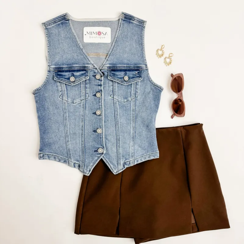 Carson Fitted Denim Vest sold by Mimosa