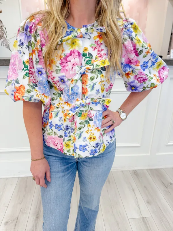 Amelia Floral Tie Front Blouse sold by Mimosa