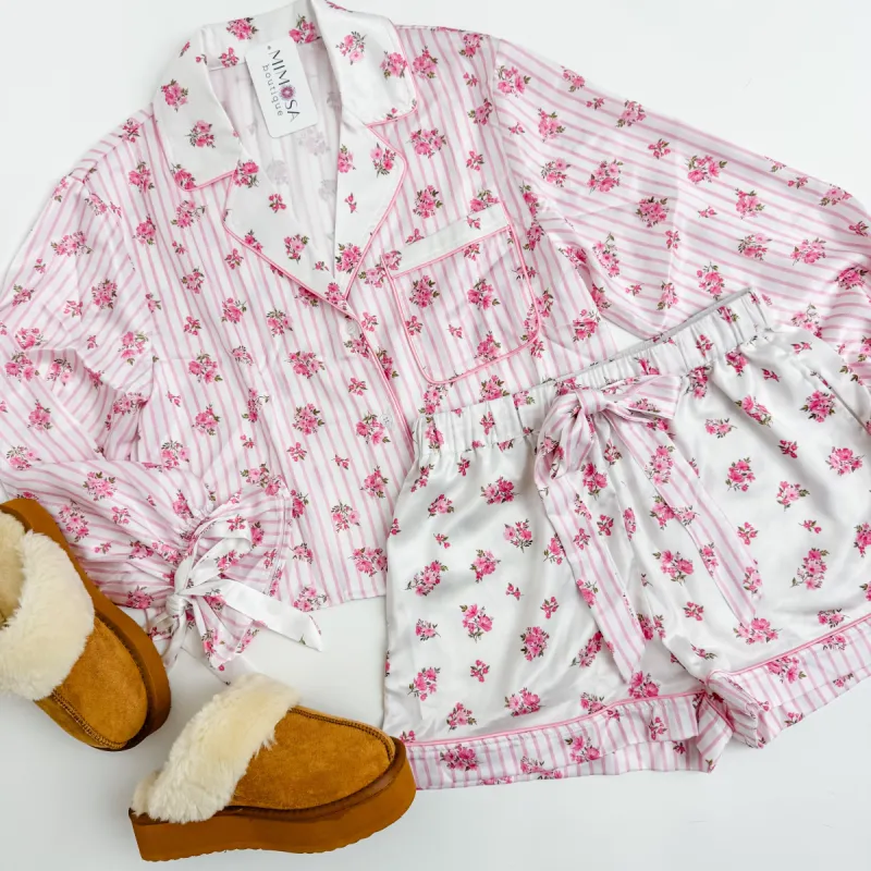 Striped Floral Pajama Short Set sold by Mimosa