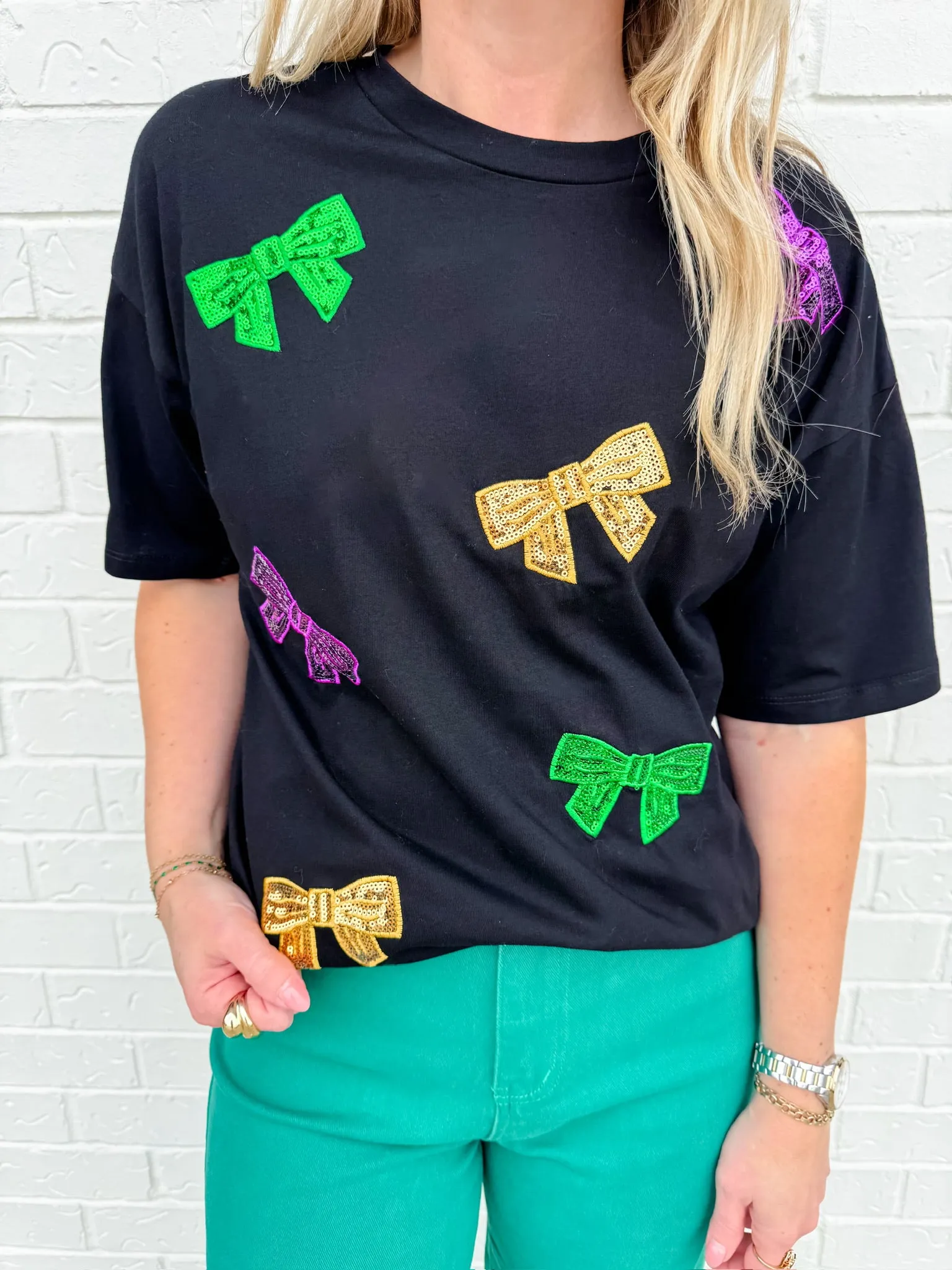 Mardi Gras Sequin Bow Tee sold by Mimosa product image thumbnail 2