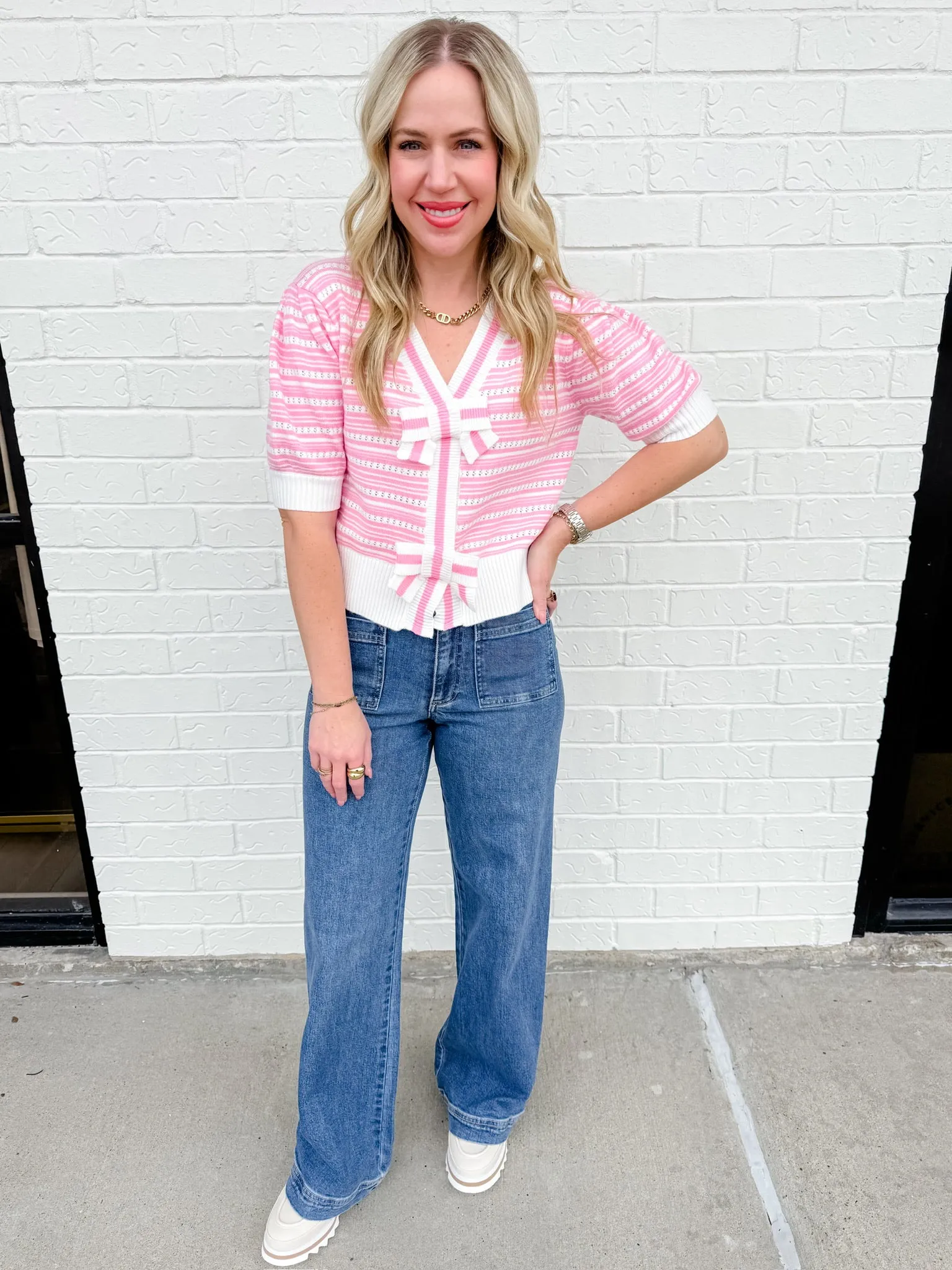 Stripe Bow Front Sweater Cardi sold by Mimosa product image thumbnail 2