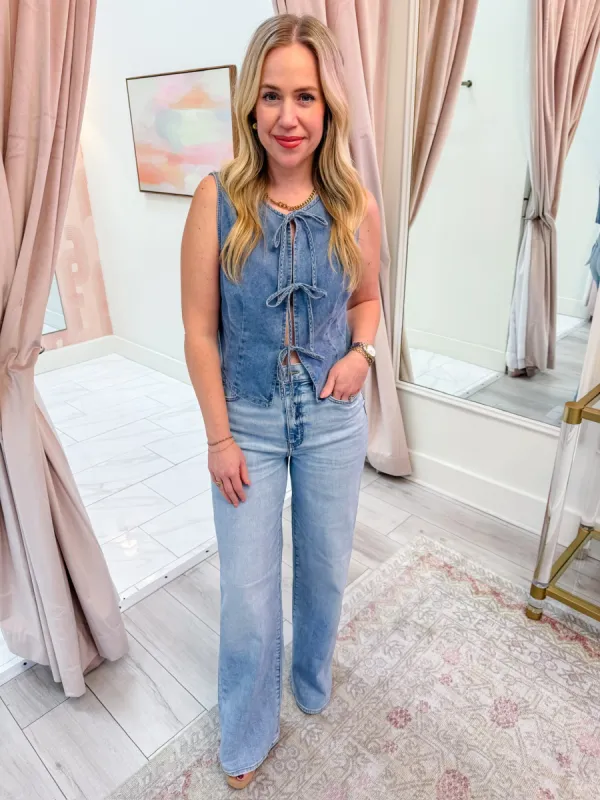 Dally Denim Tie Vest sold by Mimosa
