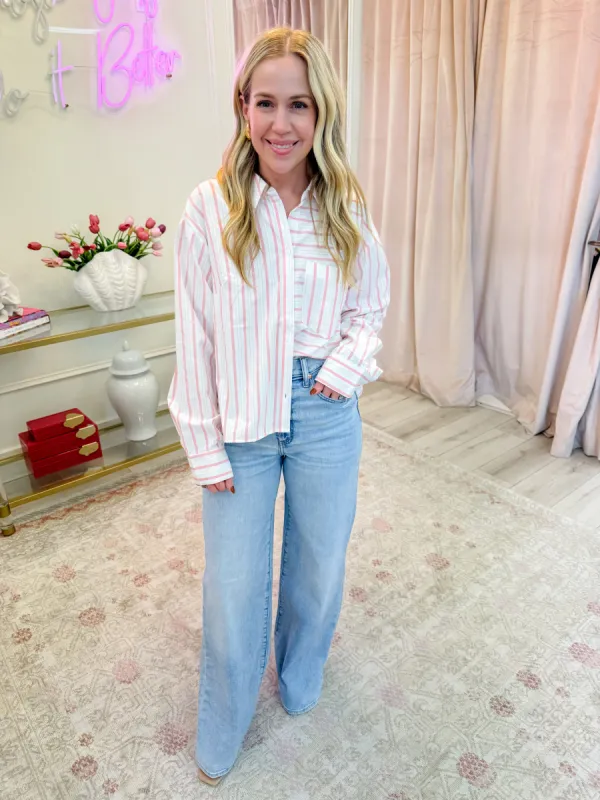 Shelby Pleat Back Stripe Button Up sold by Mimosa