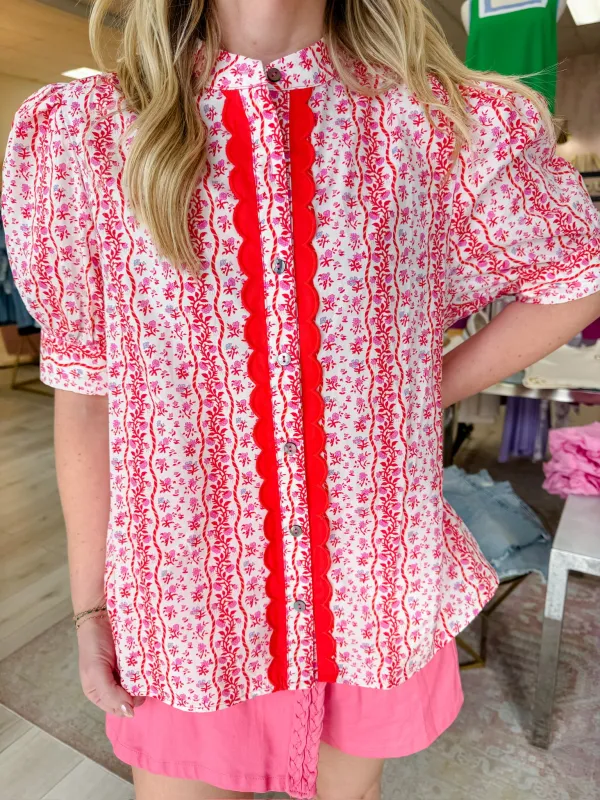 Floral Waves Button Front Blouse sold by Mimosa