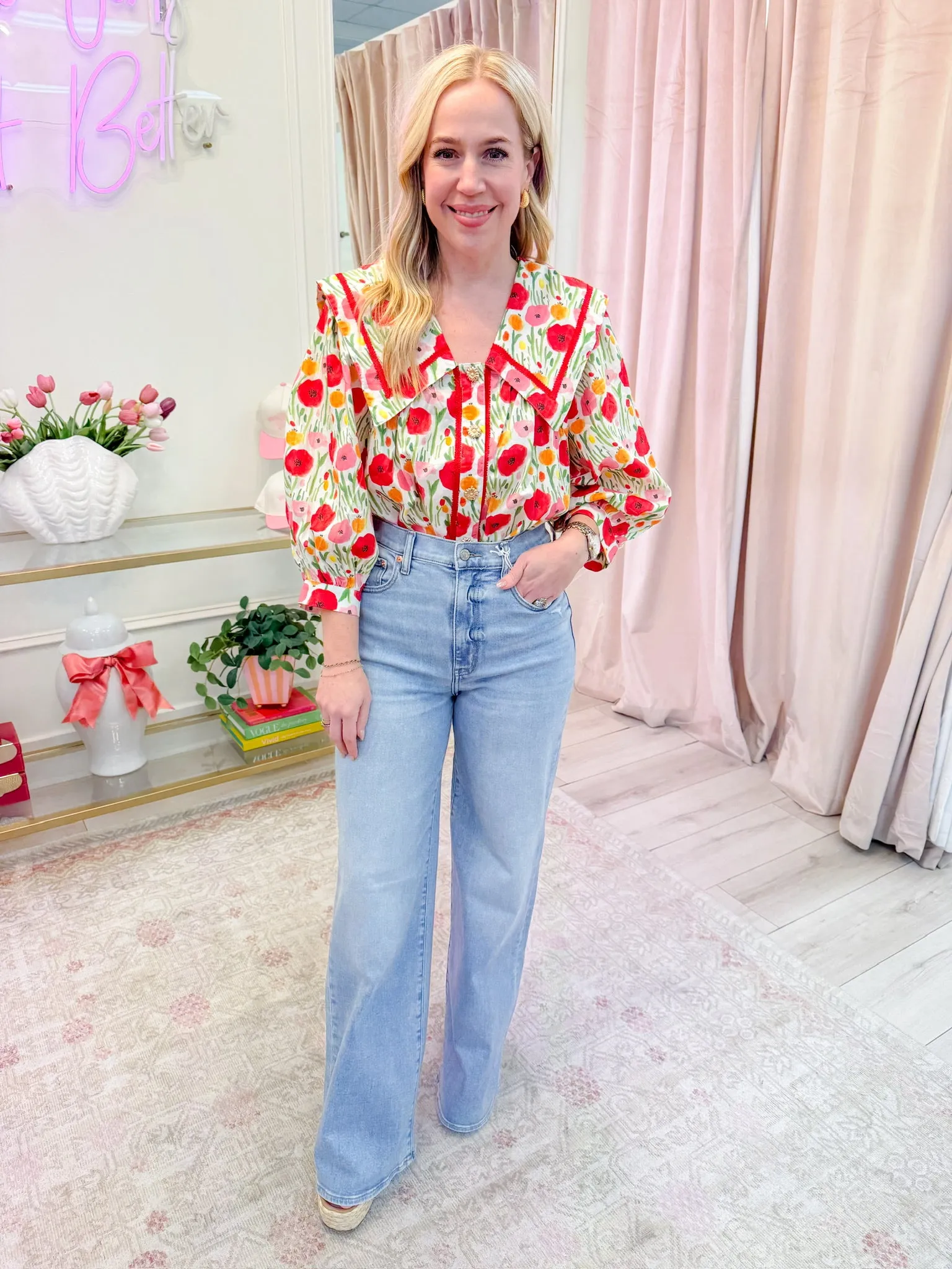 Watercolor Poppies Blouse sold by Mimosa