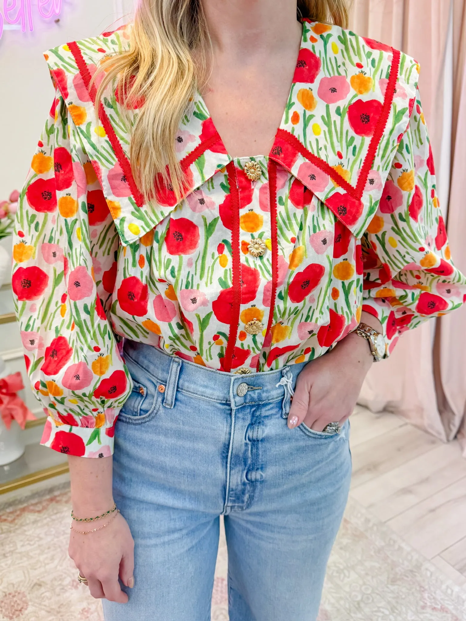 Watercolor Poppies Blouse sold by Mimosa product image thumbnail 2