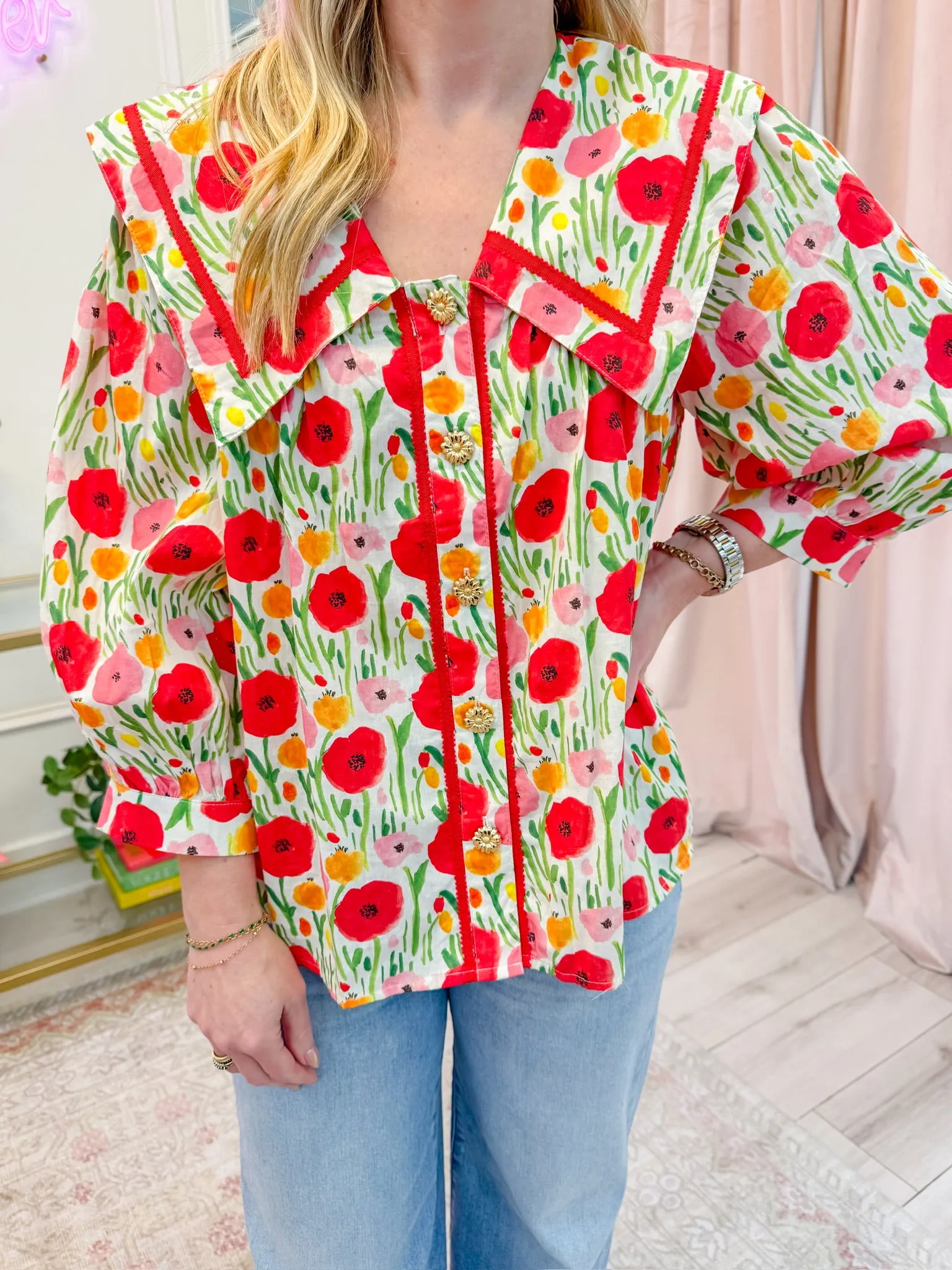 Watercolor Poppies Blouse sold by Mimosa product image thumbnail 3