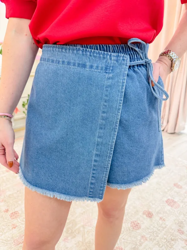 Langley Denim Wrap Skort sold by Mimosa