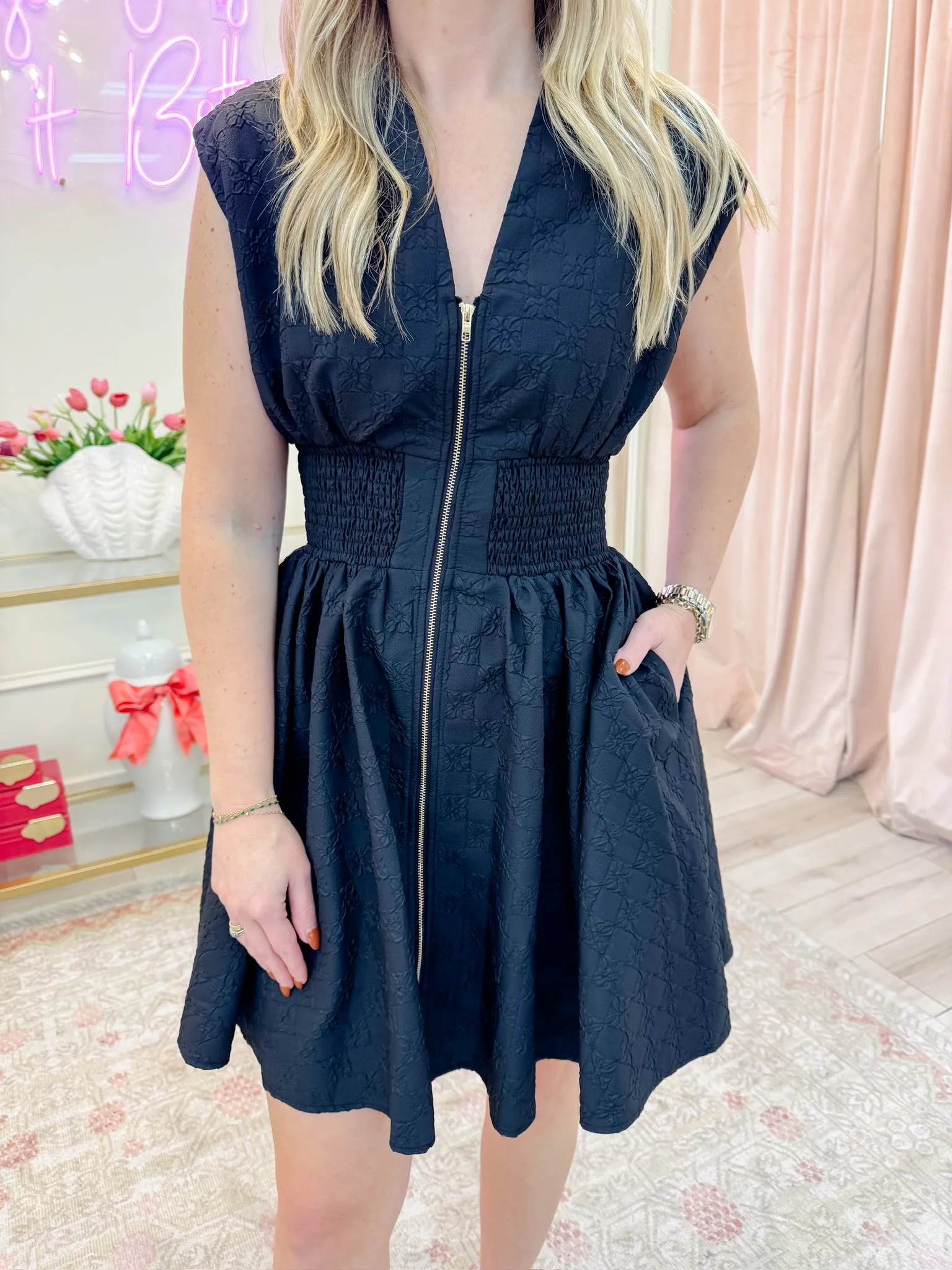 Dara Textured Zip Front Mini Dress sold by Mimosa product image thumbnail 2