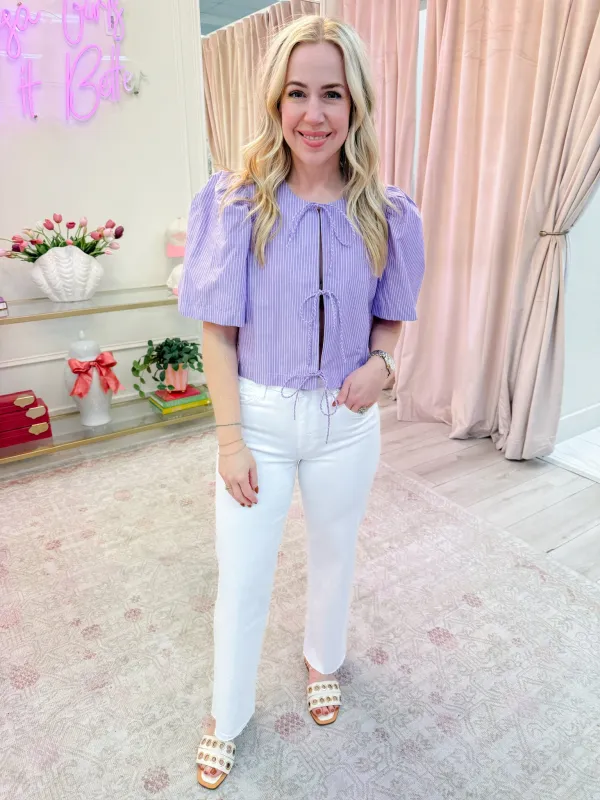 Lucy Stripe Tie Front Top sold by Mimosa