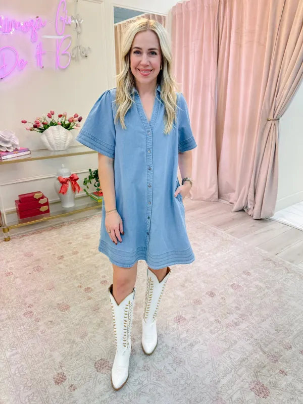 Raney Collared Denim Mini Dress sold by Mimosa