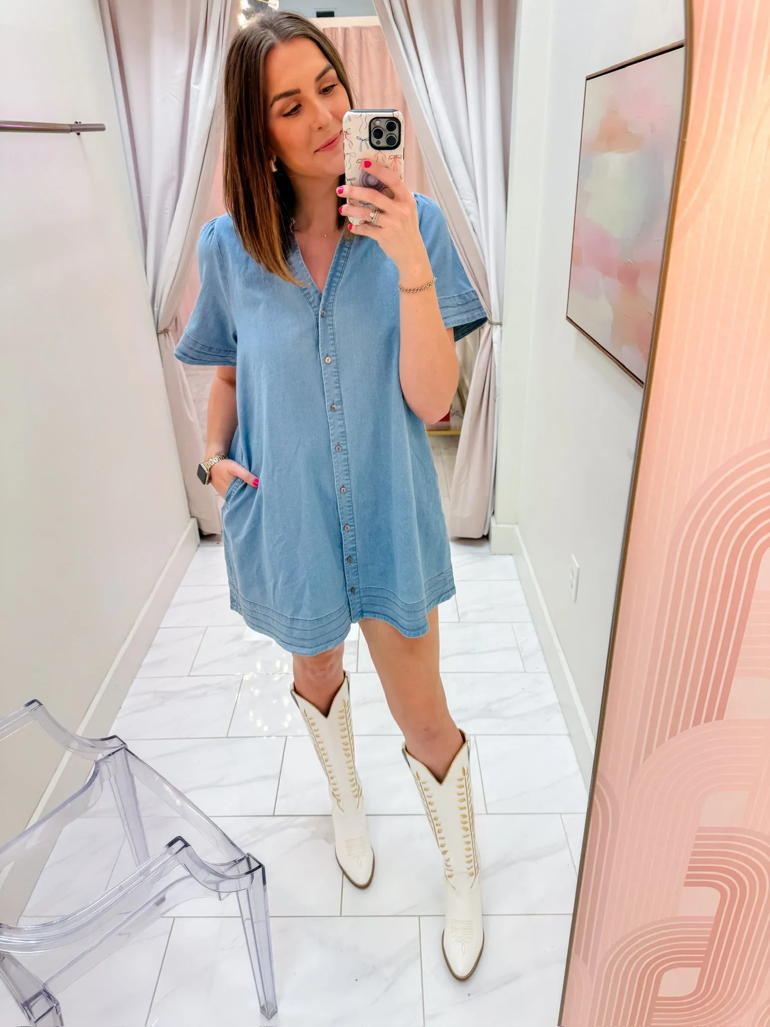 Raney Collared Denim Mini Dress sold by Mimosa product image thumbnail 5