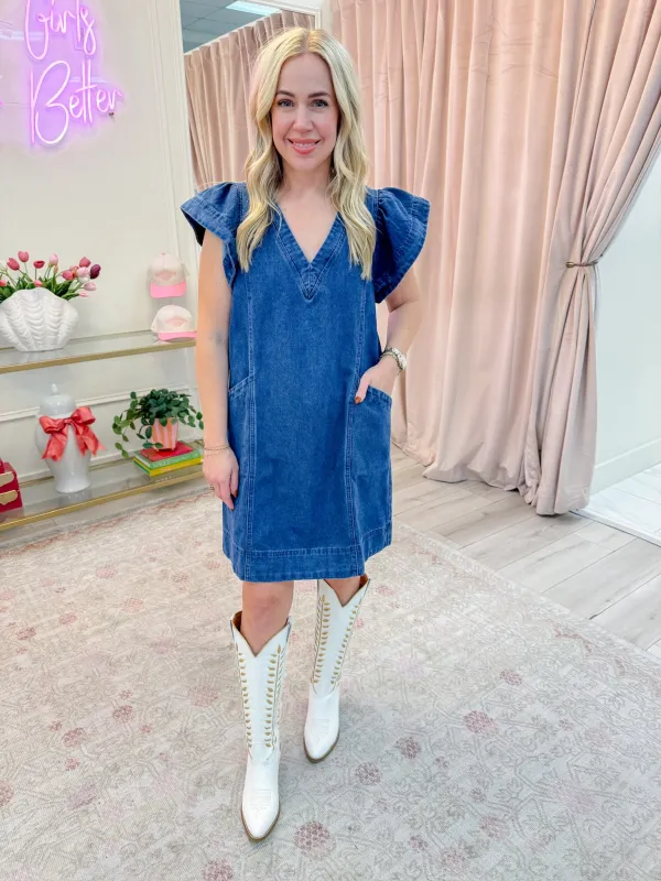 Riley Ruffle Sleeve Denim Mini Dress sold by Mimosa