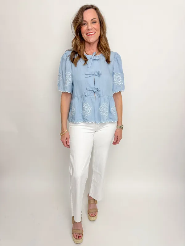 Delphinium Floral Embroidery Blouse sold by Mimosa