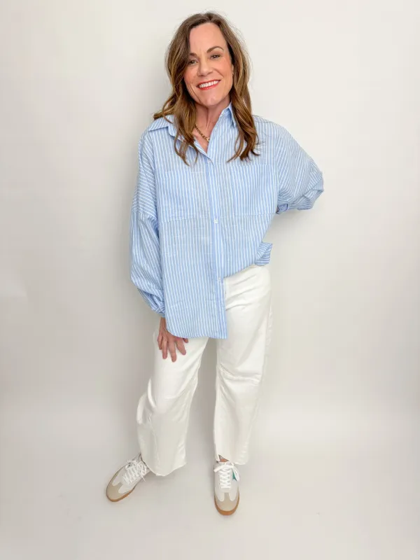 Oversized Stripe Dolman Button Down sold by Mimosa